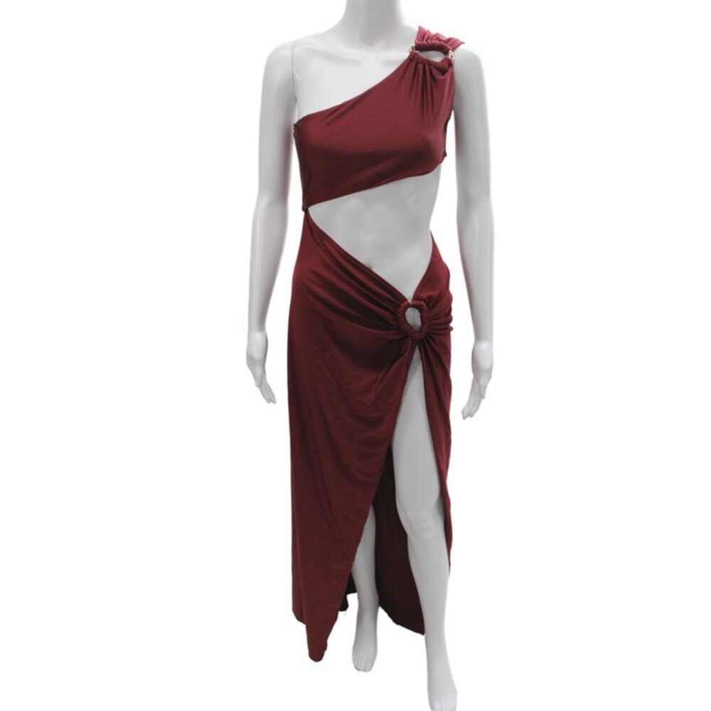 Sakuranna Women Red One Shoulder Maxi Dress Nylon Cocktail Size M